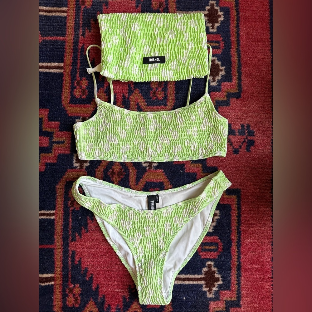 Triangl Swimwear Green and White Bikini Set Textured